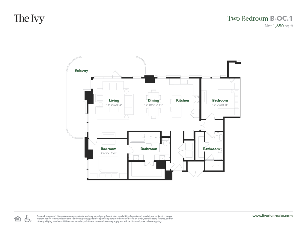 Floor plan for 2 beds, 2 baths, 1678 sqft